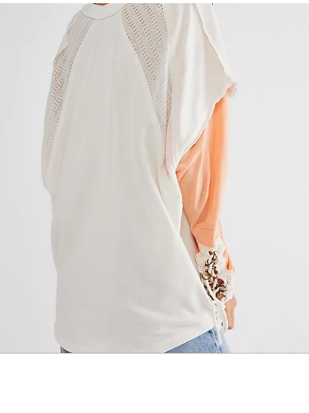 Free People White Oversized Tee with Peach Long Sleeves - Picture 2 of 7